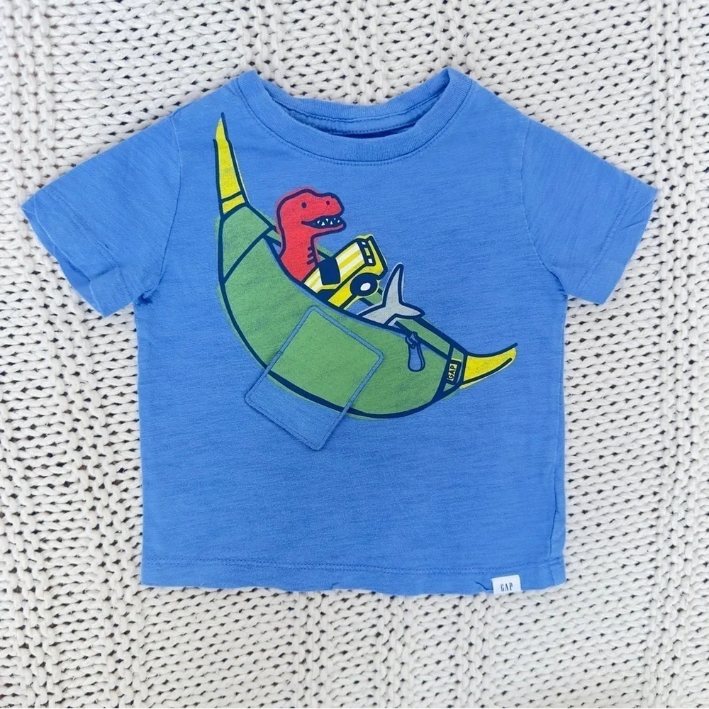 Gap Blue Short Sleeve with Soft Cotton Comfort Dinosaur Graphic Tee 18-24 Months